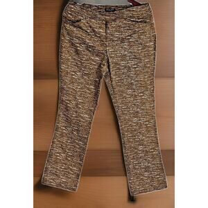 New York & Company Women's Animal Print Crop Dress Pants Stretch Brown Tan Sz 8